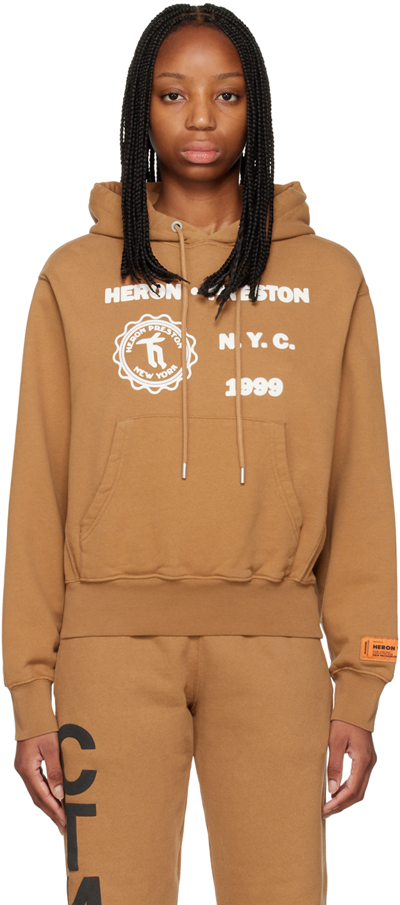 Heron Preston Medieval Heron-print Cotton Hoodie In Brown