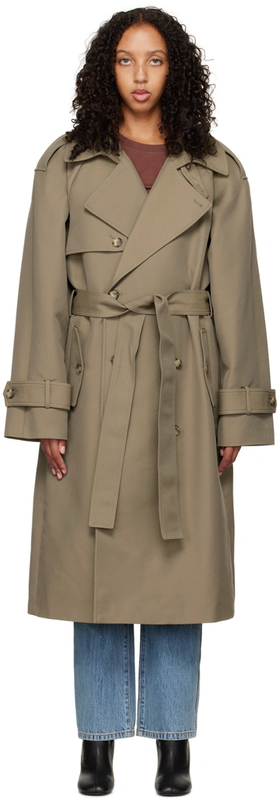 The Mannei Beige Soria Trench Coat In Onyx