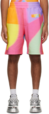 Moschino Multi Rainbow Print Cotton Sweat Shorts In A3888 Fantasy Print