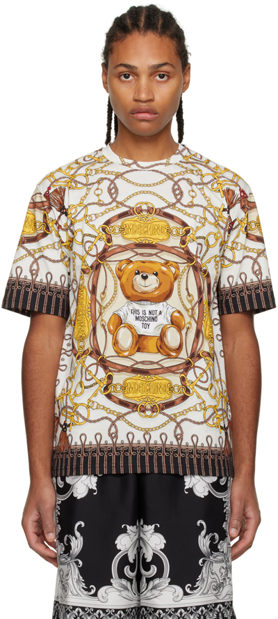 Moschino White Military Teddy Scarf Print T-shirt In Multi-colored