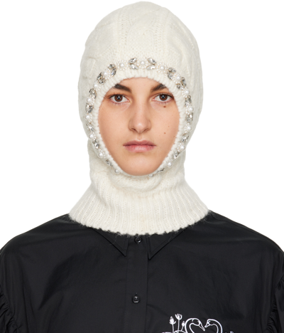 Simone Rocha Knitted Alpaca-blend Embellished Hat In Ivory/pearl/clear