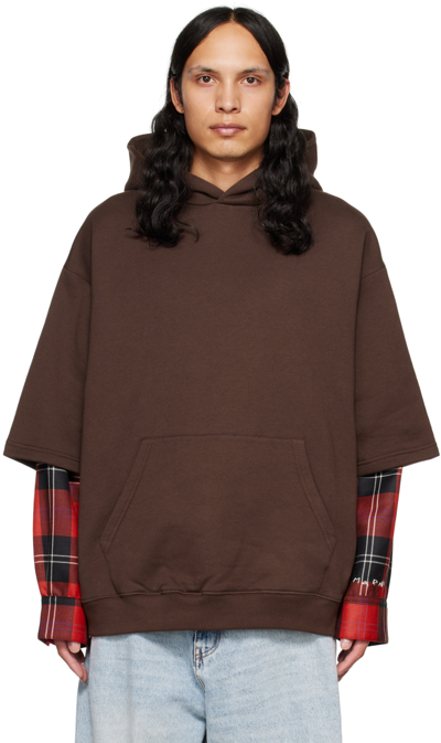 Marni Checked-sleeve Cotton Hoodie In Cacao