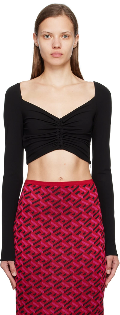 Versace V-neck Cropped Blouse In Nero