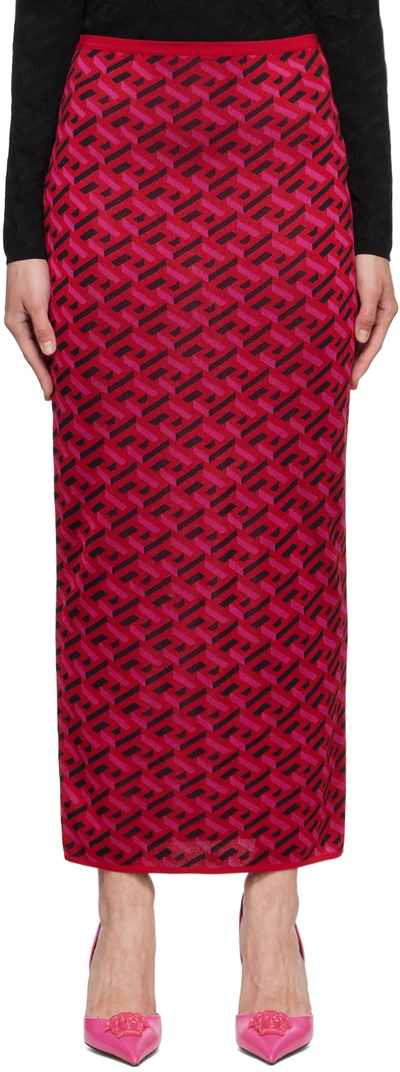 Versace La Greca Jacquard Midi Skirt, Female, Print, 38 In Red