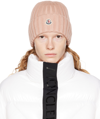 Moncler Light Pink Logo Ribbed Wool Beanie In Nude & Neutrals