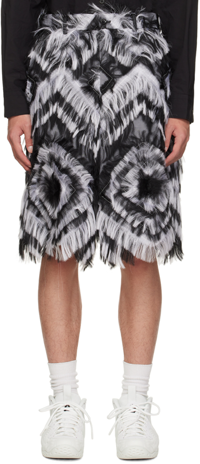 Comme Des Garçons Homme Deux Black Fringed Faux-fur Shorts In 1 Black X White