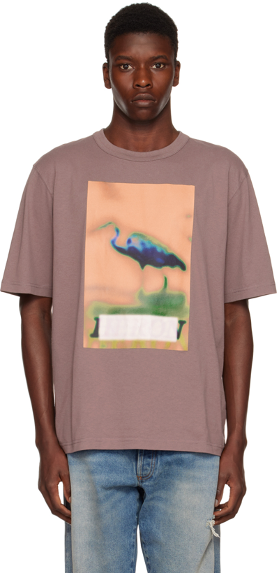 Heron Preston Heron Censored Taupe Printed Cotton T-shirt In Brown