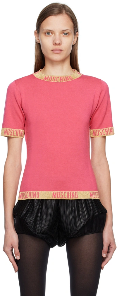Moschino Logo-trim Detail Knit T-shirt In A3211 Fantasy Print