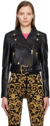 MOSCHINO BLACK 'GILT WITHOUT GUILT' LEATHER JACKET