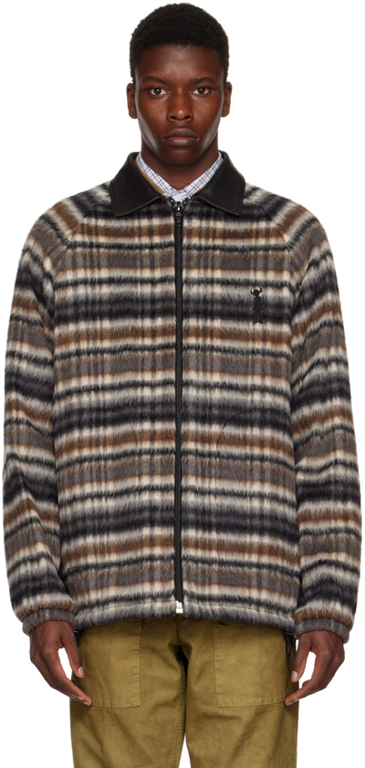 Junya Watanabe Striped Wool, Alpaca And Mohair Jacket In Brown