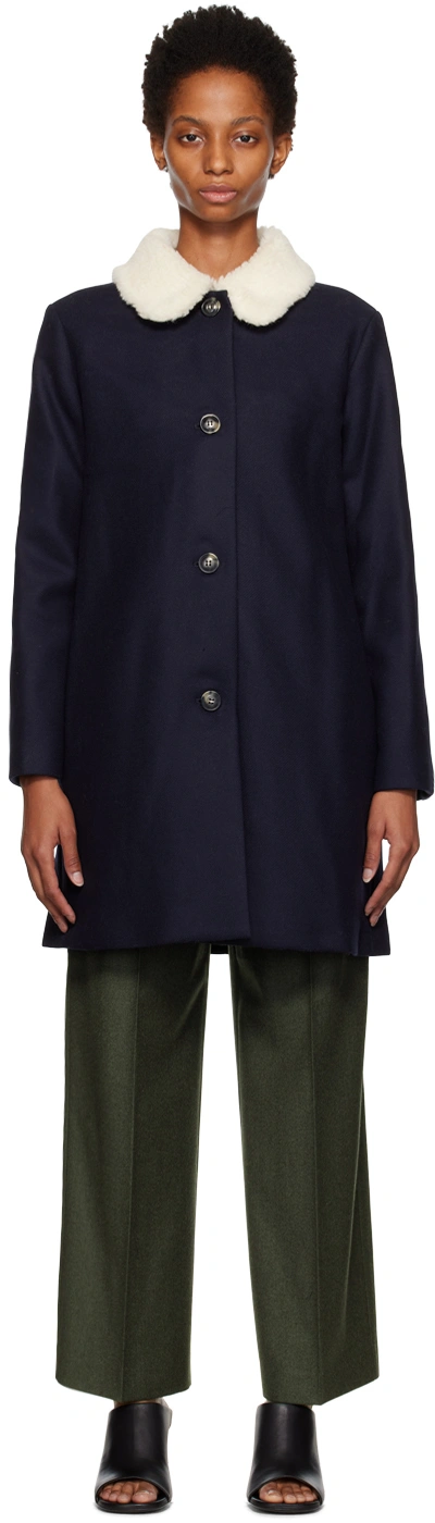 Apc Navy New Doll Coat In Iak Dark Navy
