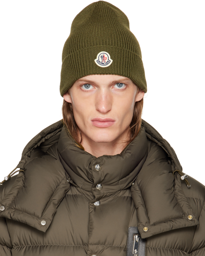 Moncler Green Rolled Brim Beanie In 818 Olive