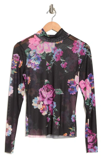 Afrm Mock Neck Mesh Top In Purple Bouquet