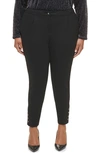 Calvin Klein Plus Size Ponte Pleated Slim-leg Pants In Black