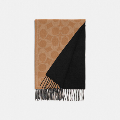 Coach Reversible Signature Cashmere Muffler In Black
