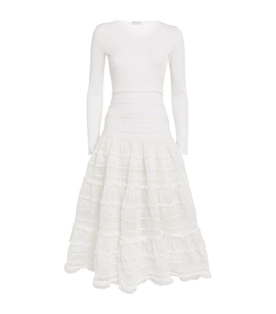 Alaïa Crinoline Lace Midi Dress In Blanc Optique