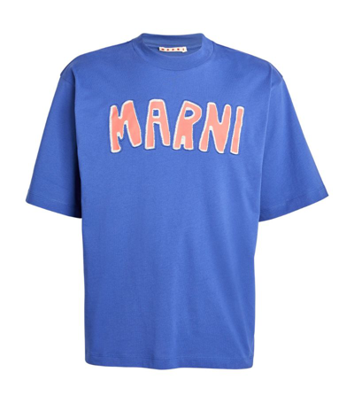 Marni Logo-print Short-sleeved T-shirt In Ocean