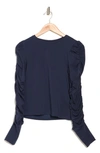 Walter Baker Dot Ruched Long Sleeve Top In Navy