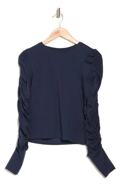 Walter Baker Dot Ruched Long Sleeve Top In Navy