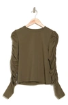 Walter Baker Dot Ruched Long Sleeve Top In Olive