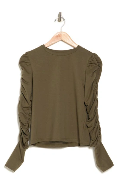 Walter Baker Dot Ruched Long Sleeve Top In Olive