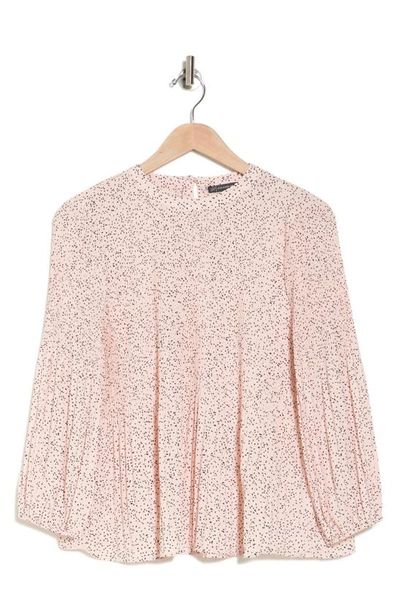 Adrianna Papell Georgette Pleated Polka Dot Blouse In Champagne Irregular Dot
