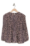 Adrianna Papell Georgette Pleated Polka Dot Blouse In Realistic Cheetah