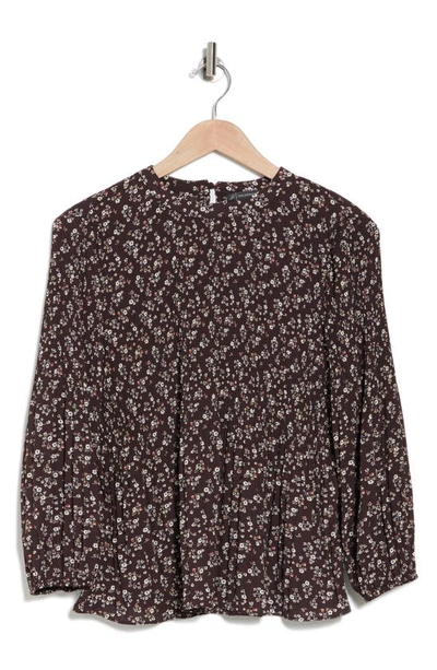 Adrianna Papell Georgette Pleated Polka Dot Blouse In Deep Chocolate Classy Floral