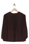 Adrianna Papell Pleated Georgette Crepe Blouse In Deep Chocolate