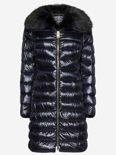 Herno Knitted Collar Padded Coat In Black