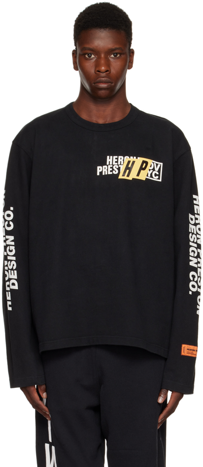 Heron Preston Black Real Estate Long Sleeve T-shirt In Black White