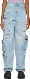 OFF-WHITE BLUE BLEACH MULTIPOCKET JEANS