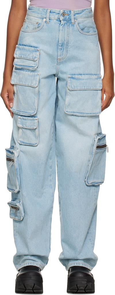 Off-white Bleach Multipocket Cargo Jeans In Blue