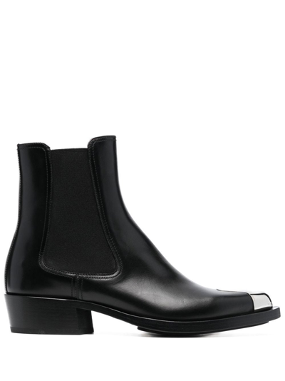 Alexander Mcqueen Leather Boots In Black