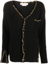 Marni Blanket-stitch Cable-knit Wool Cardigan In Black
