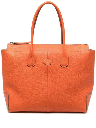 Tod's Di Logo-embossed Leather Tote Bag In Yellow &amp; Orange