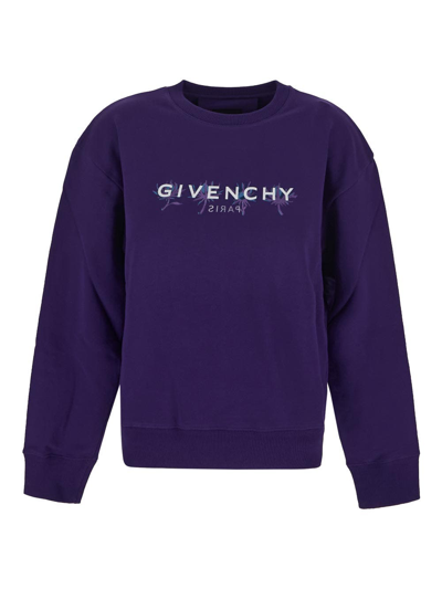 Givenchy Logo Printed Crewneck Sweatshirt In Purple
