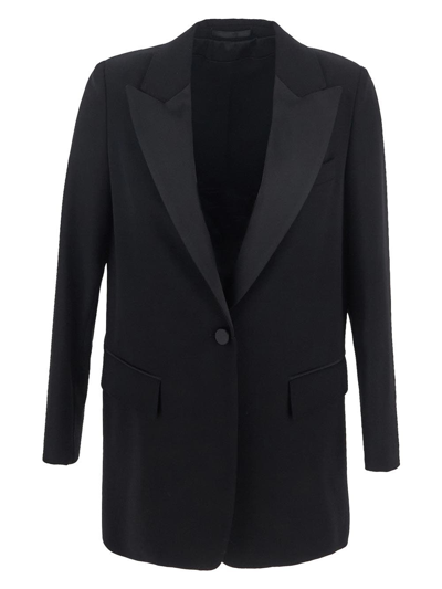 Max Mara Nerone Wool Blend Tuxedo Jacket In Black