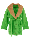 Blumarine Faux Fur-trimmed Wool Cardigan In Green