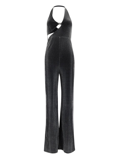 Rotate Birger Christensen Glitter-embellished Cut-out Jumpsuit In Black