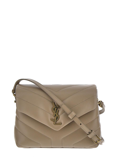 Saint Laurent Loulou Toy Strap Bag In Quilted "y" Leather In Beige