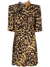 Stella Mccartney Cheetah Mini Dress In Tortoiseshell Cotton With Falabella Chain In Black