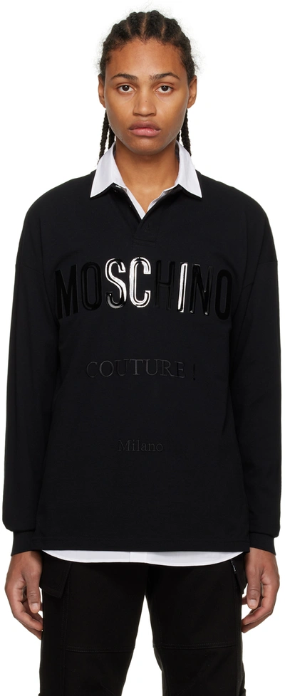 Moschino Black 'couture' Polo In A1555 Fantasy Print