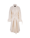 BLUMARINE WOMAN LONG COAT IN WHITE WOOL KNIT WITH STITCH MIX