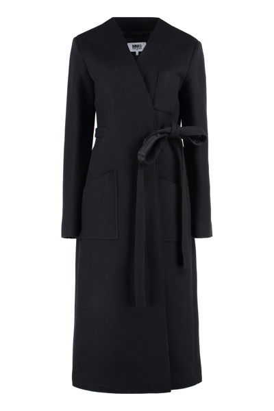 Mm6 Maison Margiela Wool-blend Wrap Coat In Nero