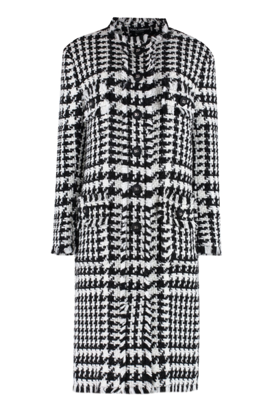 Dolce & Gabbana Black And White Coat With All-over Check Motiv In Wool Blend