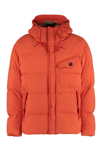 Ten C Survival Hooded Nylon Down Jacket In Orange