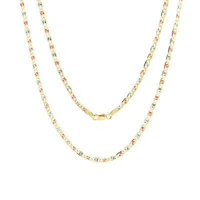 Pre-owned Nuragold 14k Solid Tri Yellow Rose White Gold 2.6mm Valentino Chain Womens Necklace 16"