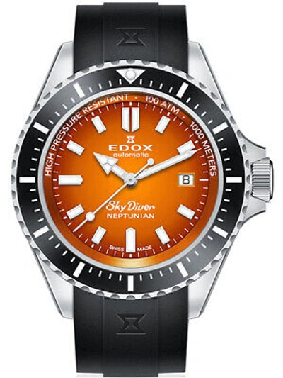 Pre-owned Edox 80120-3nca-odn Skydiver Neptunian Automatic 44mm 100atm