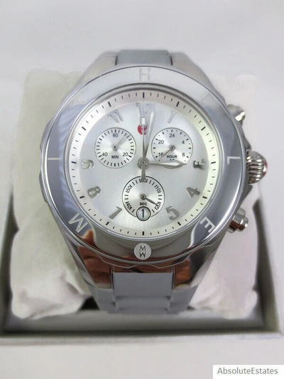 Pre-owned Michele Jelly Bean Large Tahitian Gray & Silver Watch Mww12f000102